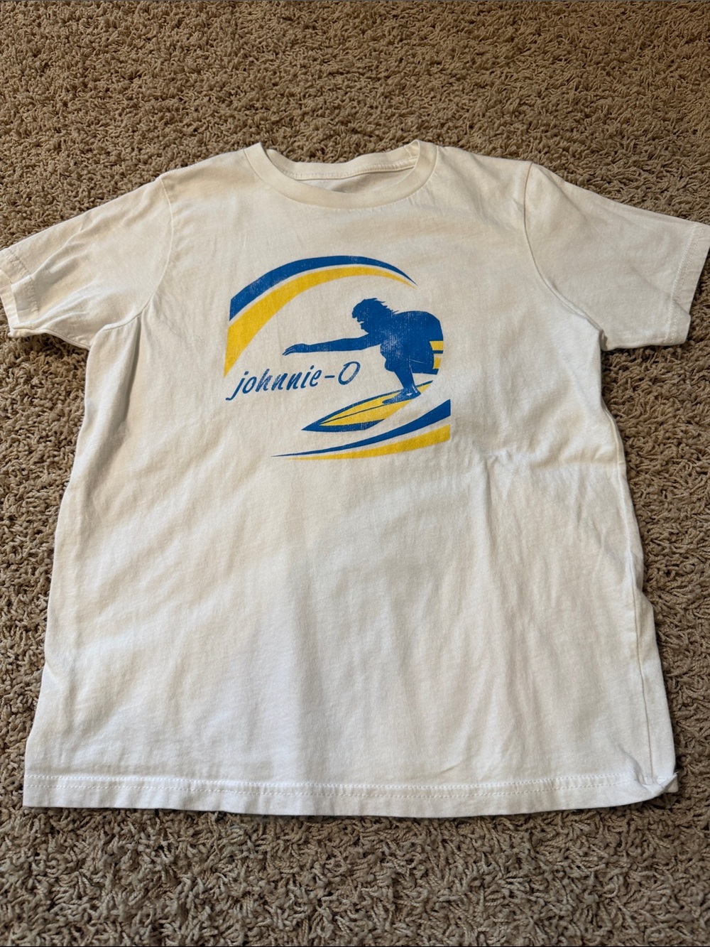 johnnie-O Kids White Tee with Blue and Yellow Surf Graphic